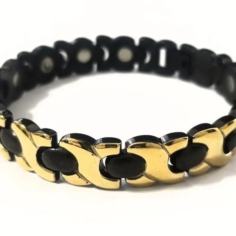 316L stainless steel‎ black gold tarnish resistant men women magnetic bracele…